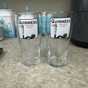 Guinness Clear Pint Glasses with Red and Black Logo - Set of 2 - Collectible